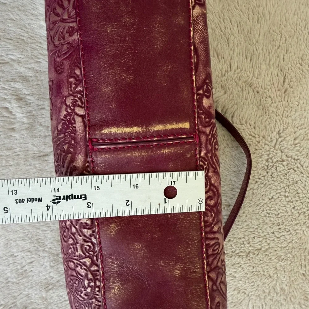 Kisslock Shoulder Bag Tooled Leather Paisley Purple Gold Satchel Boho Whimsygoth - Picture 7 of 9